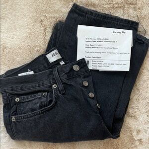 Agolde Black High-Rise Button-Front Straight Jeans - New - size 25